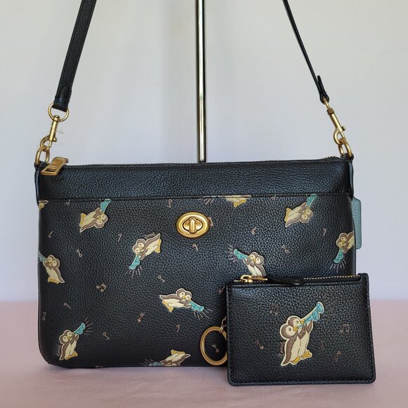 COACH Musical Print Pebbled Leather Polly Crossbody & Mini-Skinny ID Card Case ⭐ - Picture 3 of 16